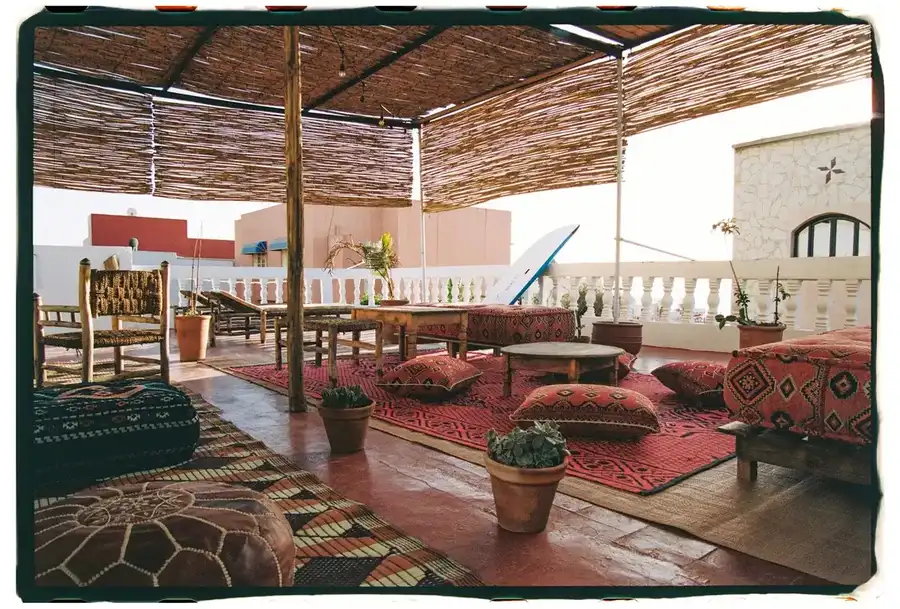 Rooftop terrace with reed shade